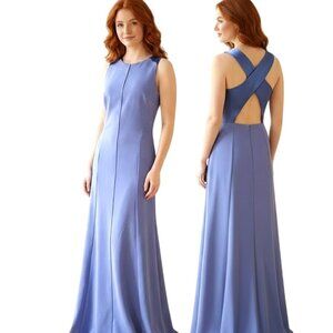 DKNY Cross Back Scuba Crepe Gown 2 New Periwinkle Blue Formal Dress Black Tie